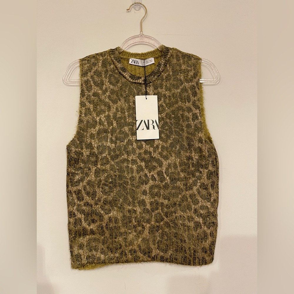 Zara Leopard Print Tank Top - Green and Brown